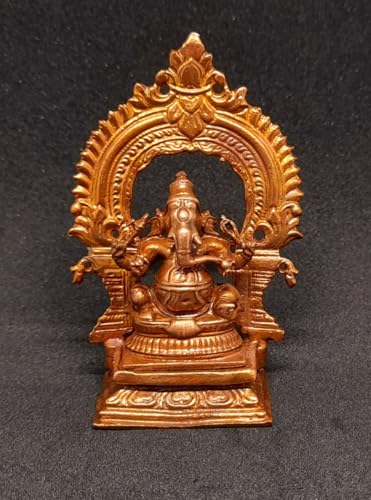 Image of Copper Idols of god Ganesh with Prabhavalli, 3.3 Inches,146 Grams, Patina Antique Finish, Pack of 2 Piece