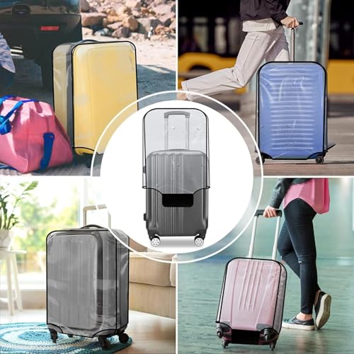 Image of 3 Pcs PVC Clear Suitcase Cover Set, 20 24 28 Inch Transparent Luggage Protector Cover with Top Handle Opening, Waterproof Dustproof Scratch Resistant Travel Bag Cover for Trolley