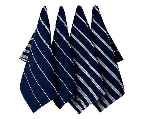 Blue Kitchen Towels, 100% Cotton Towels Set of 4, Blue & White Striped Dish Towels, 18×28″ Absorbent Tea Towel – Quick Dry, Lint-Free Hand Towels with Hanging Loop, Farmhouse Kitchen Cloth