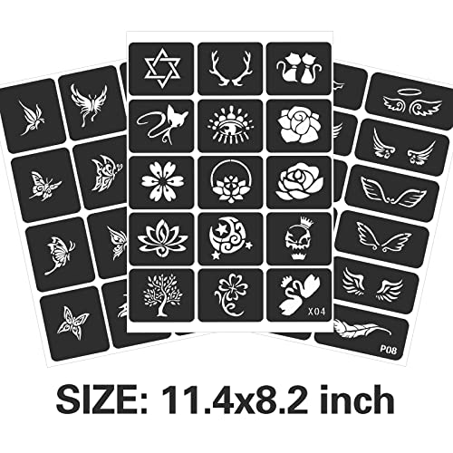 FANOST 24 Sheets Tattoo Stencils for Kids Teens Adults, Henna Tattoo Stencil Kit, 400pcs Tattoos Design, Tattoo Stencil for Real Tattoos, Airbrush Tattoo Stencils, Henna Stencil for Face Hand Finger