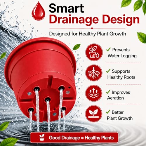 Image of Indian Gardens - 4 inch Indoor (Pack of 10) Plastic Small Colour pots | Plastic Plant Pot for Terrace Garden (Red)