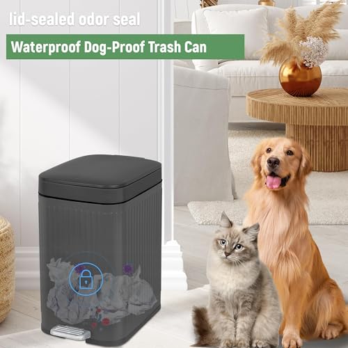 Image of rejomiik Small Bathroom Trash Can with Lid Slim Soft Close Garbage Can Step Wastebasket Container Trash Bin for Office Bedroom Kitchen Living Room (2.6 Gallon Dark Gray)
