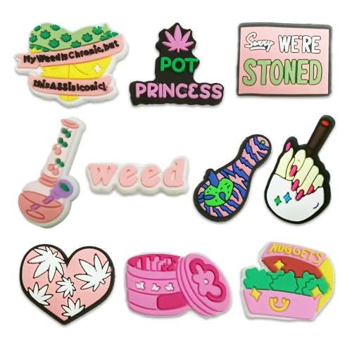Bescrty 10PCS Pink Weed Shoe Charms for Adults Cute Weed Shoe Charms for Women Kawaii Marijuana Shoe Decoration Charms Clog Slides