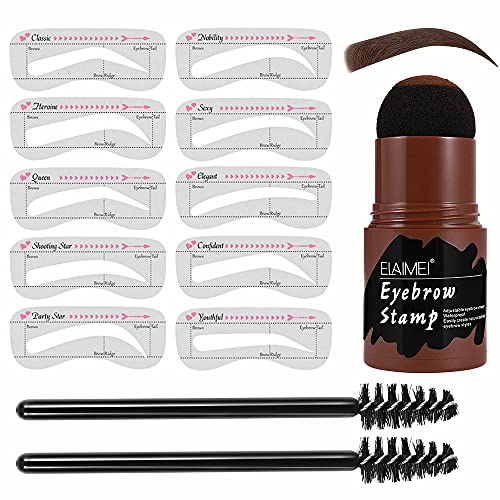 Juego de plantillas de maquillaje para cejas, 10 sellos reutilizables, 2 cepillos para cejas, un paso, para modelar cejas, duradero, impermeable, color marrón oscuro Cover