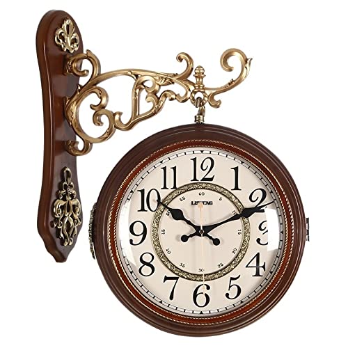 ROROLL Orologio da parete bifacciale, Orologio da parete europeo retrò soggiorno silenzioso orologio americano doppio mecanismo reloj pared home decor DF50WC(Style 1,16 inches)