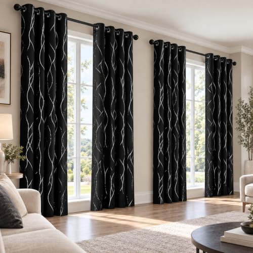 Deconovo 4 Panels Striped Pattern Blackout Curtains 84 Inch for Living Room