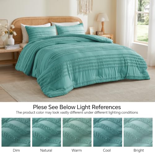 BEDELITE Boho Comforter Set King - Tufted Boho Bedding Set, Aqua by BEDELITE - Used condition - Image 2