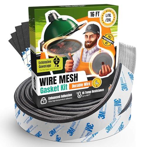 Gasket for Big Green Egg Large/XL/XXL - 16 FT Wire Mesh Gasket - Fiberglass BGE Gasket - Compatible with Big Green Egg - Accessories & Parts for Grill by Smoker Chef