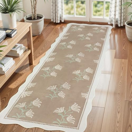 Tapete corredor floral scalloped 2x6 lavable antideslizante miniatura 1