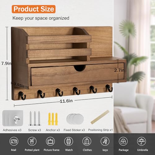 dreampossible-Key-and-Mail-Holder-for-Wall-Mail-Organizer-Wall-Mount-with-6-Hooks-and-Storage-Drawer-Wooden-Key-Rack-Hanger-with-Shelf-for-Entryway-and-Home-Decor