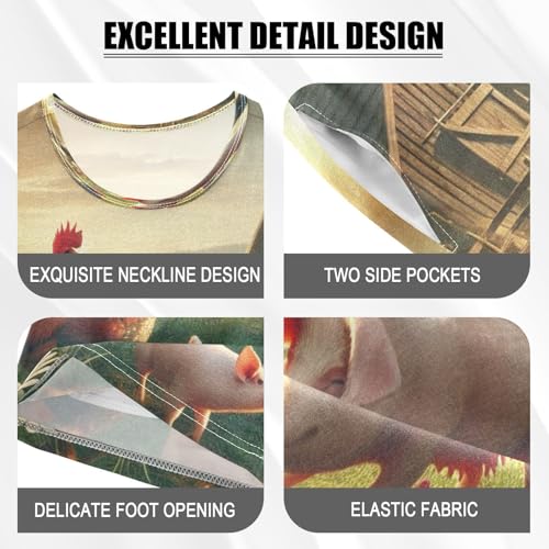 Rooster Farmhouse Pajama Set Short Sleeve PJ Set Cotton Summer Pajamas Sleepwear Soft 5Y4