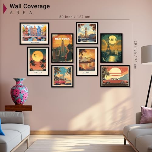 Image of kotart Modern Art City Vibes Wall Decor - Retro Travel Theme Wall Poster with Frame for Room Office Living Room Hotel Home Decor - Photo Frames - Framed Posters / Paintings Set of 8 (Art 3, Small(10x13 or 10x10 inch), Framed)
