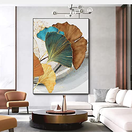 Toile peinture nordique bleu vert jaune or abstrait 30x45cm lot de 3 triptyque mural salon sans cadre - 5