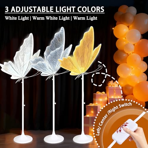 YLHRY 2PCS Wedding Butterfly Floor Lamp, 3-Color Creative Butterfly Ceiling Lamp, Ceiling Hanging & Standing Dual Use, Adjustable Height for Wedding Party Decoration, 23.6in by YLHRY - Used condition - Image 3