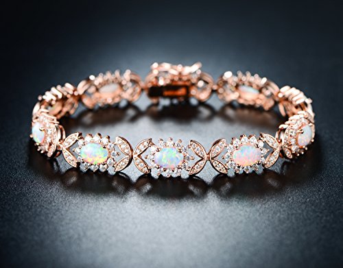 Barzel 18K Rose Gold Plated Created Opal Tennis Bracelet (Rose Gold) #TOP3