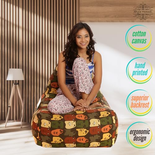 Image of Style Homez Hackey Cotton Canvas Abstract Printed Bean Bag XXL Size Filled with Beans Fillers