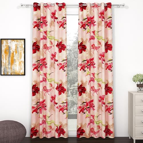 Image of Story@Home Door Curtains 7 feet Long Set of 2 | Floral Design | Polyester | Light Filtering Curtains | Curtains for Living Room | (118 x 215 cm, Pink) | Perfect for Home Decor