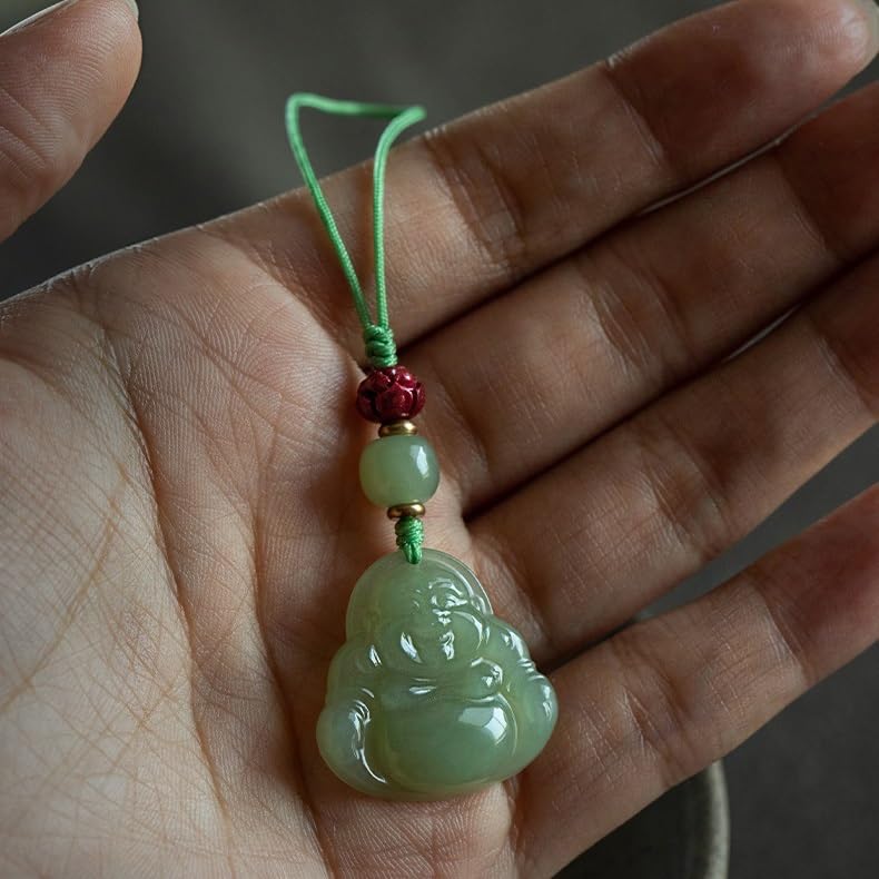 Breloczek do Samochodu Hetian Jade Maitreya Keychain Cinnabar Peace, Car Key Pendant Gift Decoration