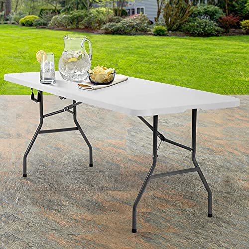 Fdw Folding Tables, Plastic 6Ft Folding Table,Half Portable Foldable Table For Parties, Backyard Events,White #TOP6