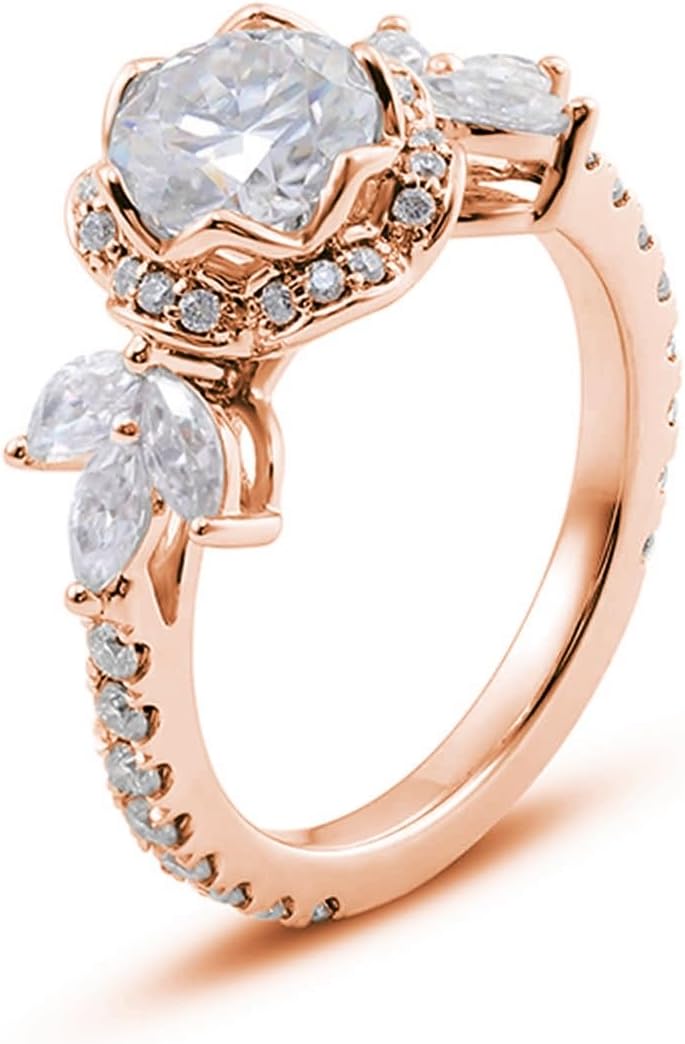 Ladies Wedding Ring 9K/14K/18K Gold Flower Shape with 1ct Moissanite Anniversary Band Jewelry Size 4-12