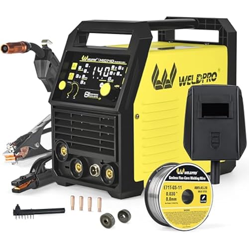 WELDPRO 140A MIG Welder 110/220V, 2026 Newest 5-in-1 Flux Core Welder, Synergic/Thickness Gasless MIG/Lift TIG/MMA/Spot Welding Machine, IGBT Inverter Welder with Large LED Digital Display, 2T/4T