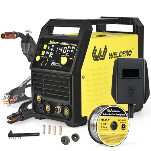 WELDPRO 140A MIG Welder 110/220V, 2026 Newest 5-in-1 Flux Core Welder, Synergic/Thickness Gasless MIG/Lift TIG/MMA/Spot Welding Machine, IGBT Inverter Welder with Large LED Digital Display, 2T/4T
