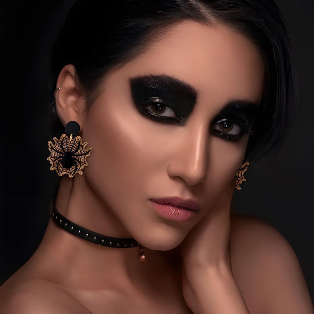 Kokoma Halloween Spider Web Stud Earrings with Red Crystal Black Spider Dangle Drop Statement Earrings Gothic Halloween Costume Jewelry for Women - Image 3