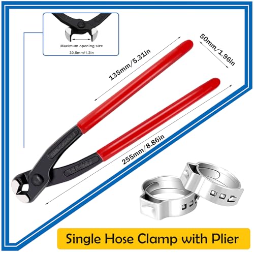 Image of 115Pcs 10-Sizes 304 Stainless Steel Single Ear Hose Clamps with Ear clamp plier 6-28.6mm Crimp Hose Clamps Assortment Kit for Auto /Home Appliance /Pipe /Fuel Line Stepless hose clamp with pincer