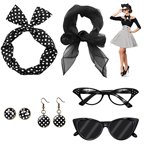 VEGCOO 6 PCS 50s Fancy Dress Costume for Women Retro 1950s Costume Accessories