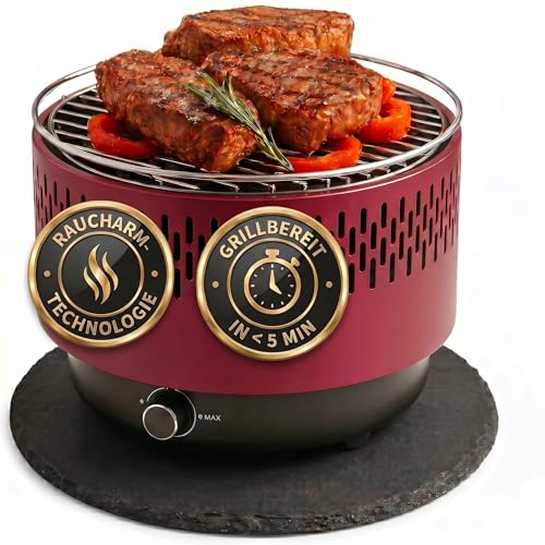 SOUK ONE Tischgrill mit Aktivbelüftung, Holzkohlegrill Grill mit...