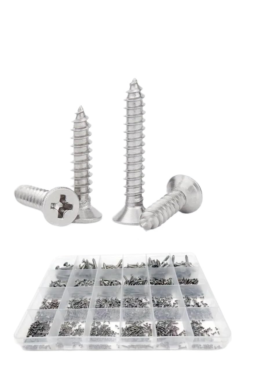 Scatola di Kit di Viti for Legno autofilettanti a Testa Svasata Tonda e Piatta con Croce Phillips in Acciaio Inossidabile 304(Set C Round Head)