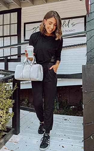 PRETTYGARDEN Women Fall 2 Piece Lounge Outfit Long Sleeve Tops High Waisted Jogger Pants Set Spring Travel Clothes Tracksuit (Black,Small) - 4