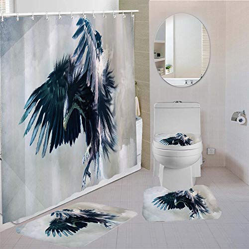 ZDDWLDL 3D Gedruckter Duschvorhänge Set Weißer Grauer Schwarzer Tieradler Duschvorhang Set 4 Stück Badezimmer Dekor…