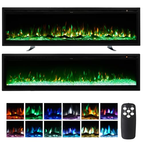 INMOZATA Electric Fire Wall Mounted/Recessed/Freestanding 127cm Electric Fireplace with Remote & Touch Screen Control 12 LED Color Flame Effect, 2 Heat Settings 900W&1800W, Crystal & Log Set