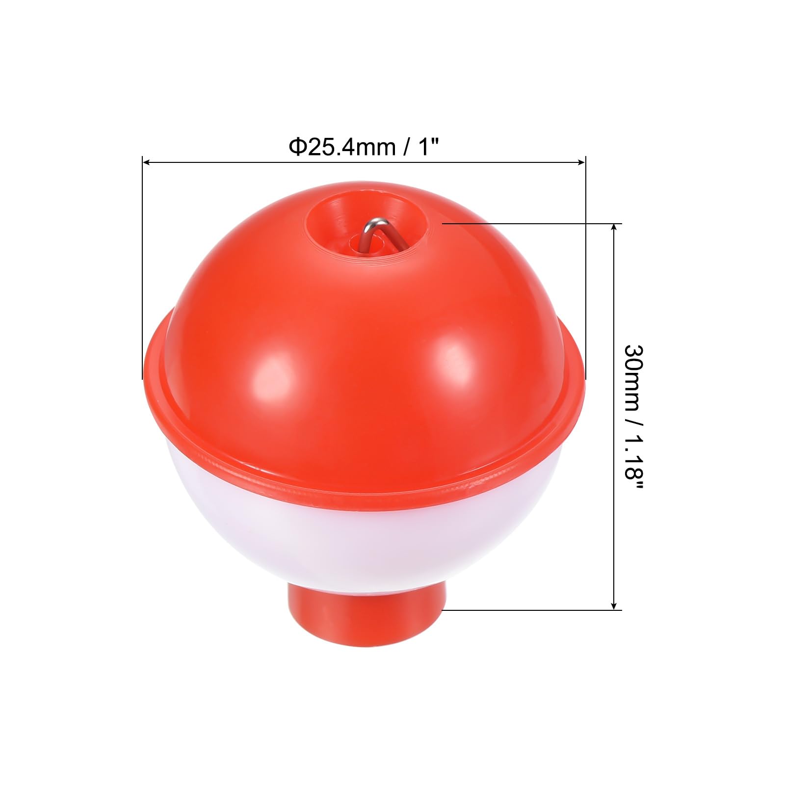 PATIKIL 1 Inch Fishing Bobber, 24 Pack Hard ABS Push Button Round Buoy Fishing Float Tackle, Red and White - Image 2