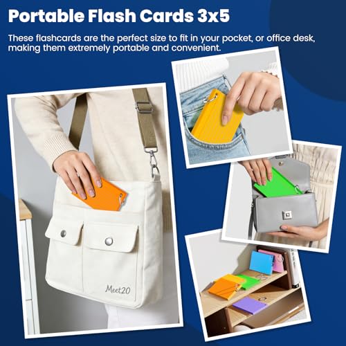 Flash Cards 3x5 Flashcards, 300 PCS Index Cards 3x5 Cue Cards, Colored Lined Paper Cards Revision Flash with 6 Metal Binder Ring, Record Recipe Study Flash Cards for Taking Notes,  image 2