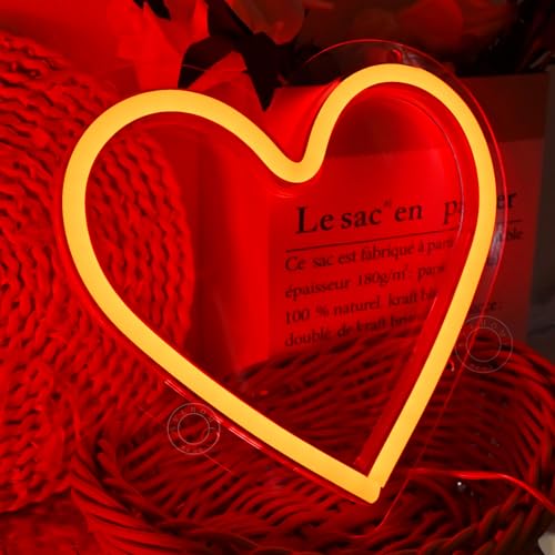 Image of SYLHOME Red Heart Led Neon Light Sign Battery Operated or USB Powered Bedroom Wedding Wall Sign Decor Valentines Day Birthday Christmas Gifts USB 7.87 inch X 7.28 inch