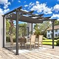 AECOJOY 10' x 8' Gazebo for Patio, Retractable Pergola with Adjustable Sun Shade Canopy Roof, Small Wall-Mounted Lean to Outdoor Pergolas and Gazebos Clearance, Metal Awnings for Decks, Patio