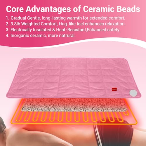Image of Comfytemp Weighted Heating Pad 17 inchx33 inch for Full Back & Leg, Extra Large Electric Heat Pad, Birthday Days Gifts for Mom Women Men Dad, Full Body Heated Pad with Ceramic Bead Filling, Pink