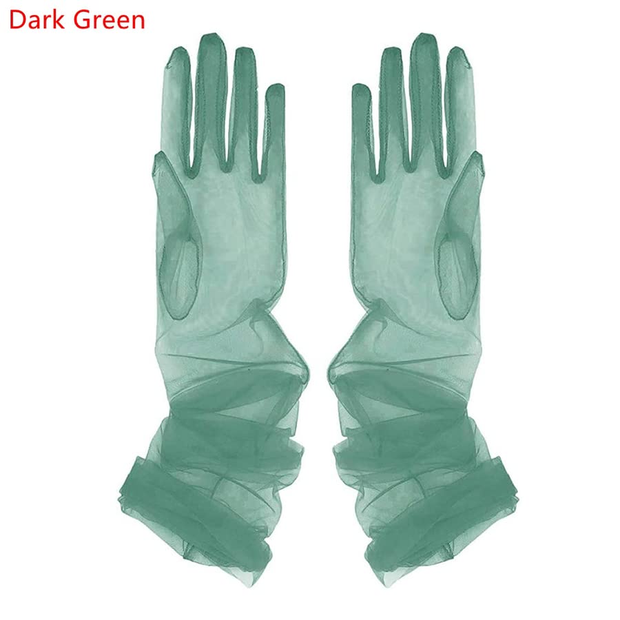 1 Pair 70CM Women Elbow Long Tulle Gloves Stretchy Lace Wedding Bride Dress Full Finger Mittens Gloves Party Gifts (Dark Green)2