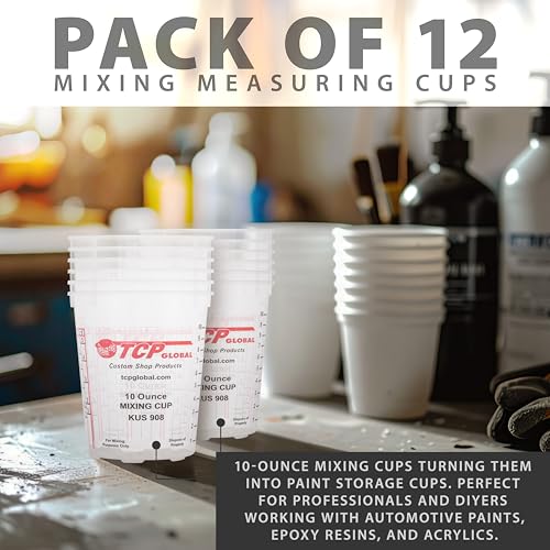 Image of Box of 12 each - 8 Ounce PAINT MIXING CUPS by Custom Shop - Cups have calibrated mixing ratios on side of cup BOX OF 12 Cups