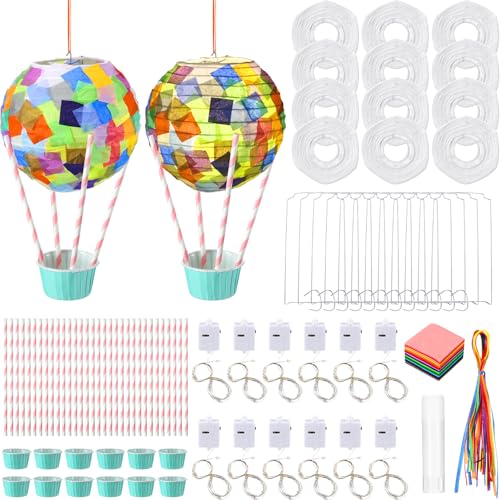 Youyole 12 Sets Hot Air Balloon Crafts Hanging Centerpieces DIY Hot Air Balloon Tissue Paper Craft Kits Decorations Make Your Own Spring Summer Party Decoration Supplies for DIY Activities Supplies