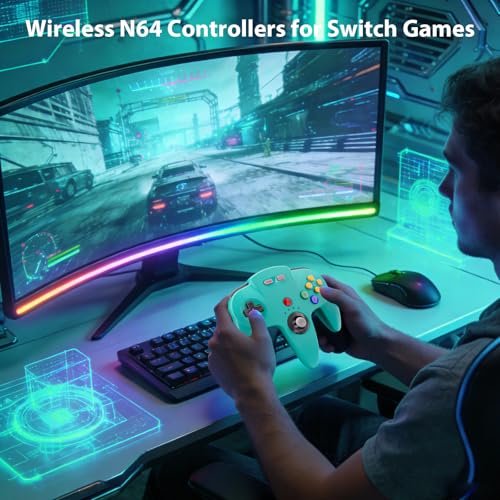 Image of 2 Pack N64 Wireless Controller for Switch Online Games, 2.4GHZ Rechargeable Wireless N64 Remote Joystick Game Controller for N64 System Console, MAC, Raspberry Pi, Windows PC(7,8,10,11) Turquoise