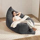 3-in-1 Giant Bean Bag Chair for Adults & Kid, Convertible Floor Sofa to Mattress, High-Density Foam Chair Bed with Washable Cover, Multi Functional Lounge Couch for Bedroom, Living Room (Dark Grey)