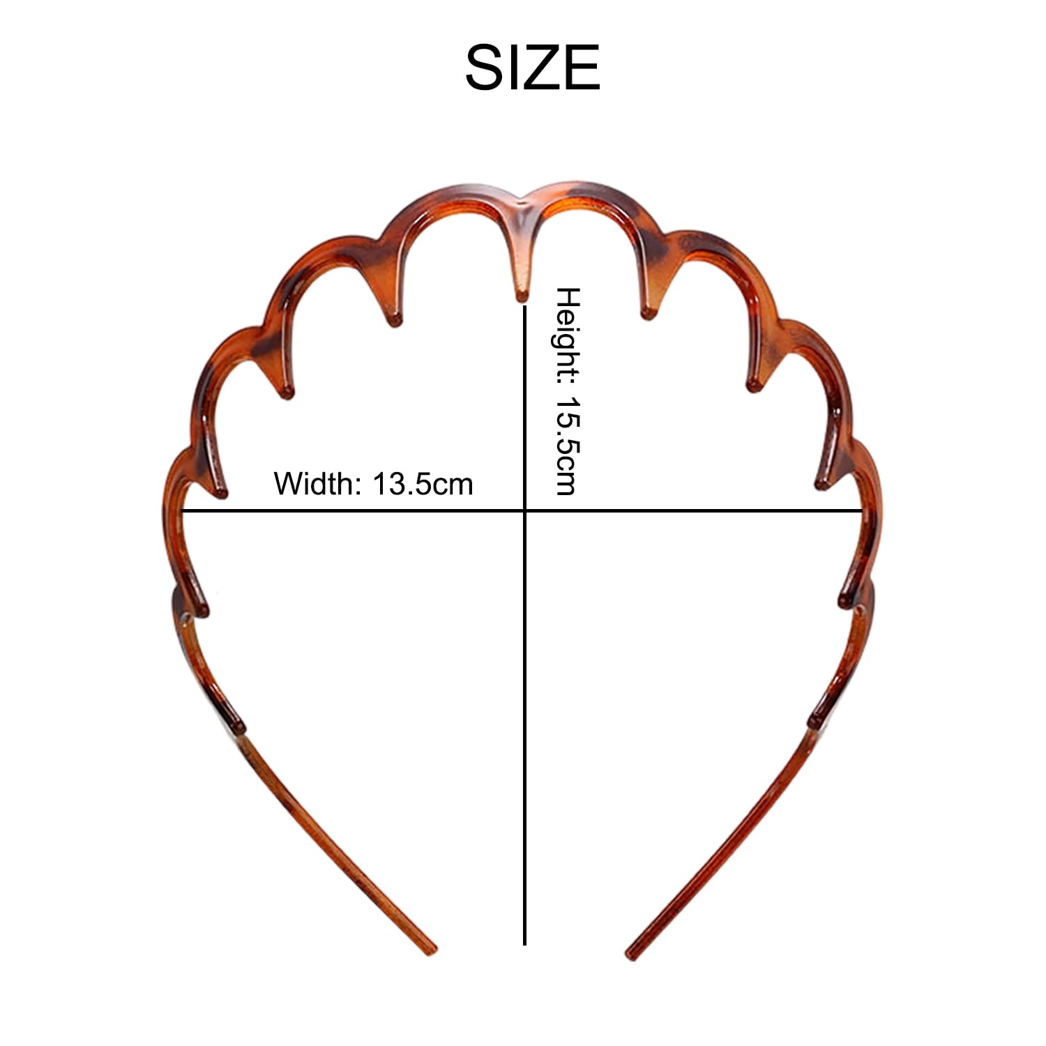 Diademas En Zig Zag para Mujer y Niña - Peine Dientes de Tiburón Plástico Ondulado Negro/Leopard