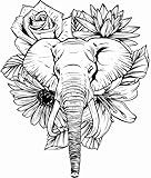 Dopetattoo 6 Sheets Temporary Fake Tattoos For Men Adults Draw in Black White of Elephant Flower Temporary Fake Tattoo For Women Neck Arm Chest For Woman