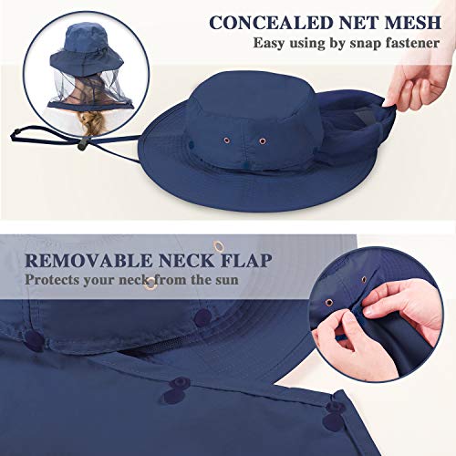 Image of Palmyth Head Net Hat, Sun Hat Safari Hat | UPF 50+, Removable Neck Flap, Water-Repellent, Wide Brim, Adjustable Chin Strap for Fishing and Gardening