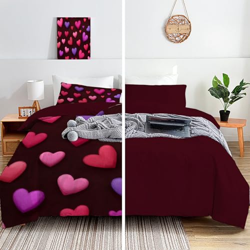Housse de Couette 200x200cm Dessin Rétro Mode Cœur avec 2 Taies d'Oreiller - 5