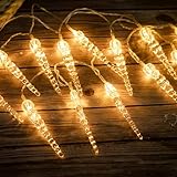 DINOWIN LED Eiszapfen Lichterkette 9.85FT 20LED Batteriebetriebene Wasserdicht...