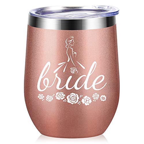 IMENSEAS Bride Bachelorette 12 oz Stainless Steel Wine Tumbler with lid and Straw